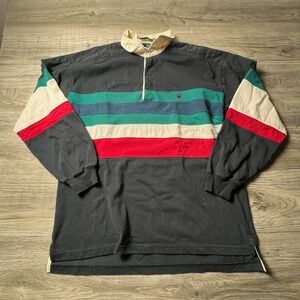 Knights of Round Table Rugby Shirt Mens XL Black Multi Stripe Vintage 90s Polo